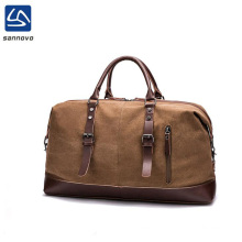 Canvas Travel Bag Men's Leather Outdoor Luggage Bag Shoulder Messenger Travel Goods Large Capacity Tote Bag